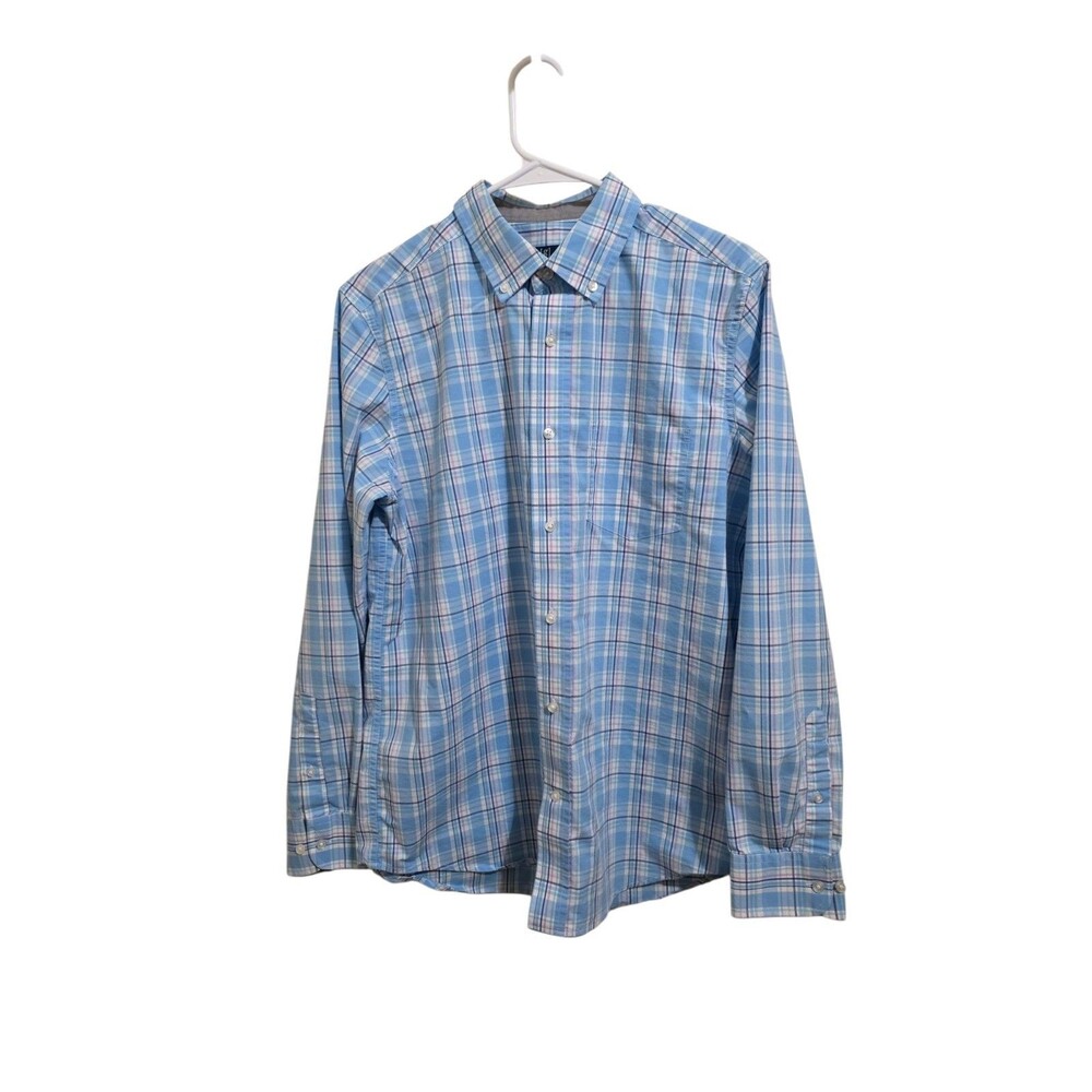 George Blue Plaid Men's Button Up Long Sleeve Classic Fit Shirt Size M